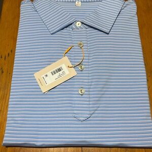 Men's Peter Millar Blue Striped Golf Shirt - XL
